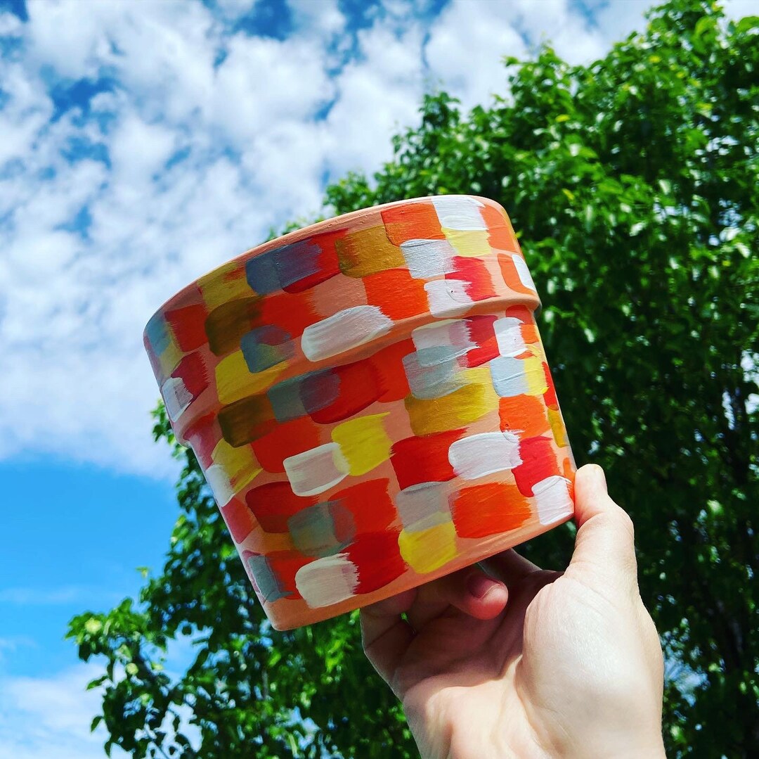 Multicolored Orange Streaks Flowerpot Etsy