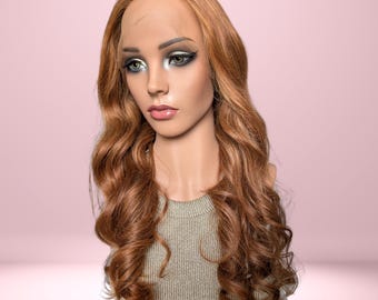 18" Copper Wavy Wig | 100% Virgin Indian Human Hair, Glueless Frontal