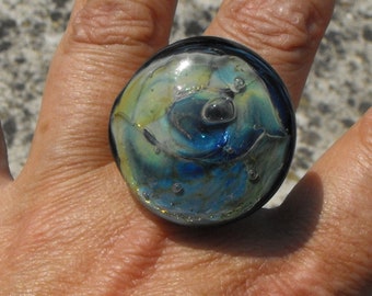 Bague réglable, verre filé, lampwork, verre de Murano, BAG.1004