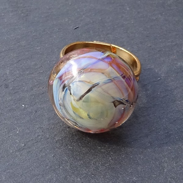 Bague réglable, verre filé, lampwork, verre de Murano, BAG.1521