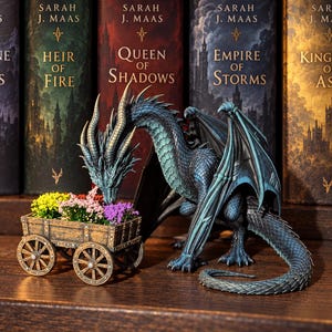 Figura de dragón Abraxos, decoración de estantería inspirada en Trono de Cristal, wyvern amante de las flores, regalo para lectores de fantasía.