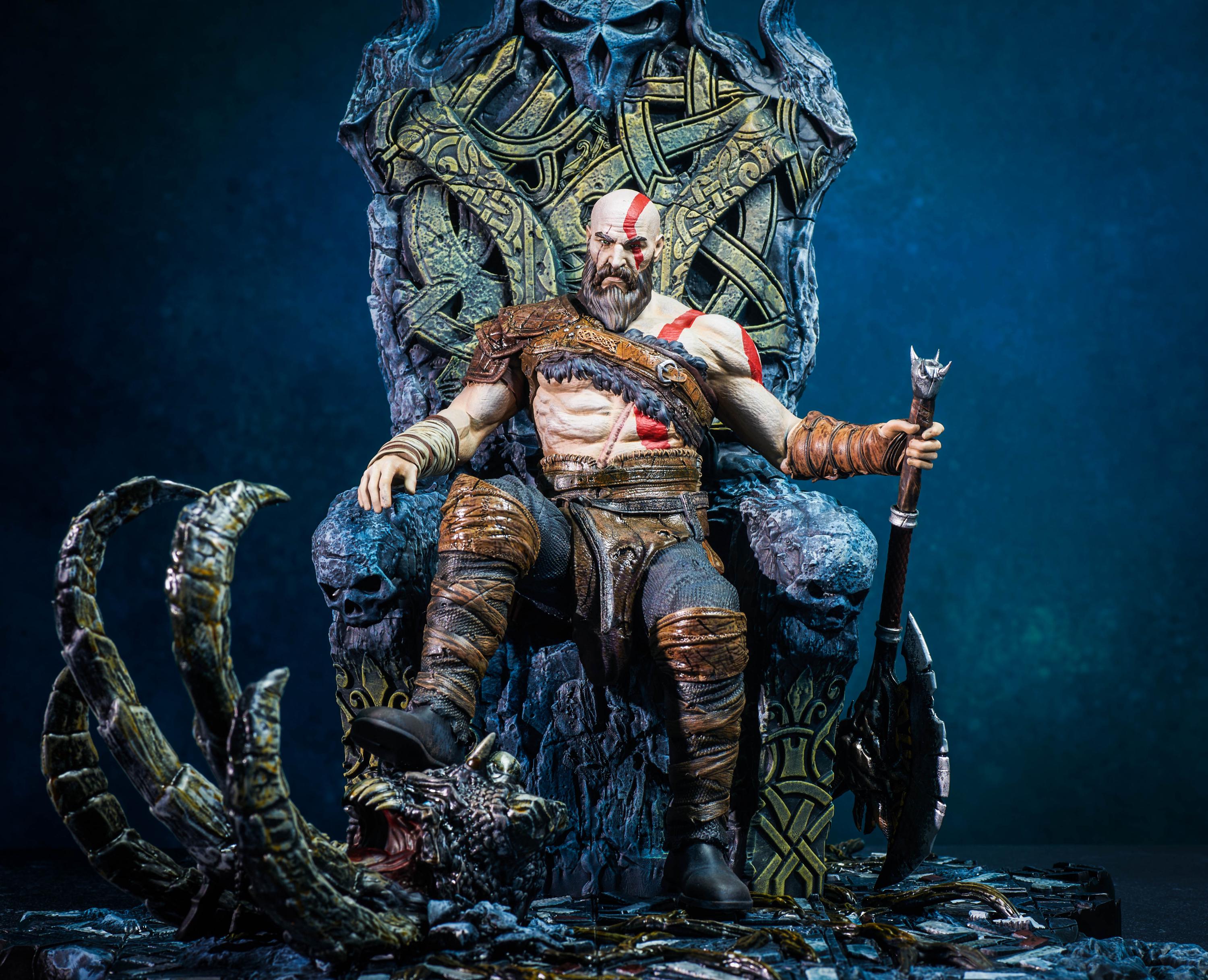 Hand-painted Kratos on Throne Statue - God of War Collector Art