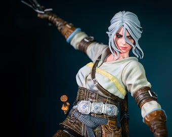 Handgeschilderd Ciri-standbeeld - Witcher 3 Collector Art - figuurstandbeeld cadeau voor fans beeldje sculptuur
