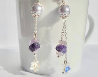 Sterling Silber Ohrringe mit Swarovski Sternen und Amethysten
