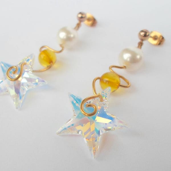 Boucles d'oreilles en plaqué or avec cristal de Swarovski étoile