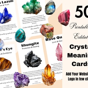 Cartes de signification modifiables en cristal, cartes de signification imprimables en pierres précieuses, cartes en cristal avec signification de pierres, cartes de visite en cristal