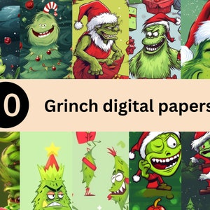 Grinch Digital Pattern Paper , Christmas Grinch Wrapping paper, Scrapbooking, Grinch png, Grinch family digital paper
