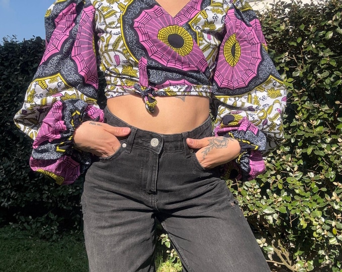 long-sleeved wrap crop top