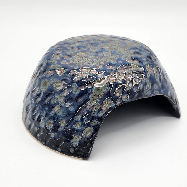 7.25" Green, Dark Blue and Black Glaze, Hand-thrown, Stoneware Animal Hide