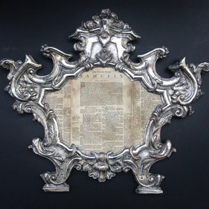 Antique Carta Gloria Frame,  Baroque Ecclesiastical  Silver Gilt Repousse Venetian Religious Art, Museum Piece