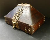 Antique Kerala Ethnic Indian Mahogany Jewelry Box, Dowry Chest with Brass Mounting