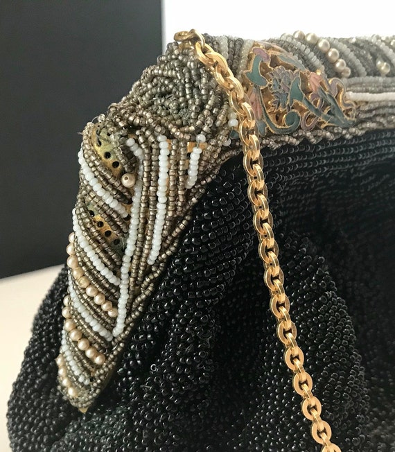 Vintage Evening Bag With Chain, Black Purse, Micr… - image 9