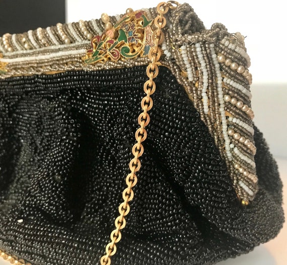 Vintage Evening Bag With Chain, Black Purse, Micr… - image 8