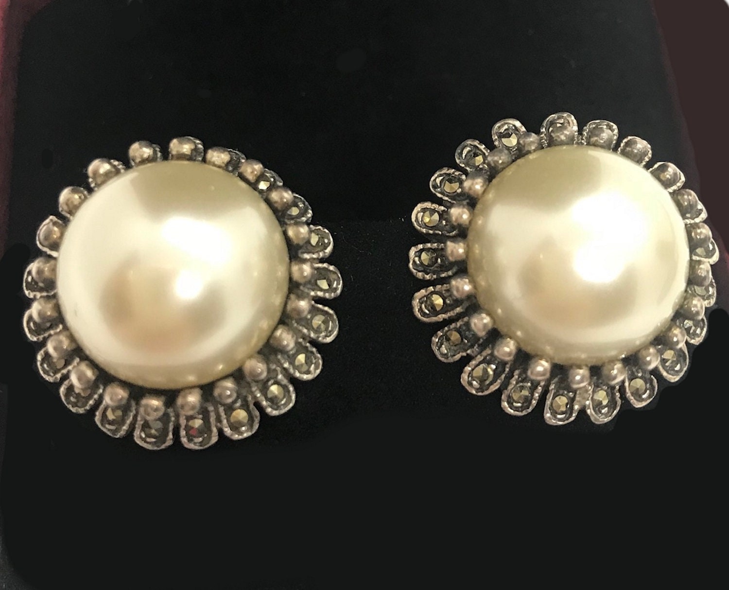 Boucles D'oreilles Vintage Signées Rebajes - Métal Argenté - Occasion