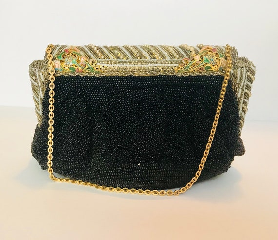 Vintage Evening Bag With Chain, Black Purse, Micr… - image 4
