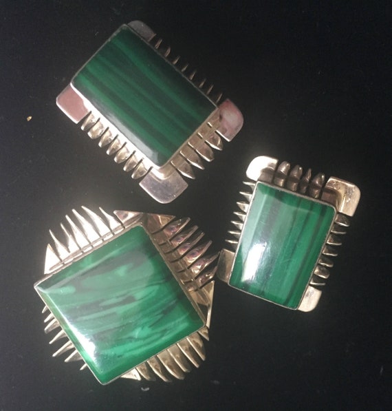 Vintage Green, Malachite Jewelry Set, CALDERON AT… - image 4