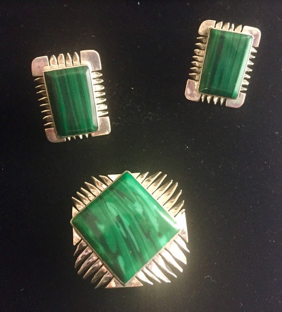 Vintage Green, Malachite Jewelry Set, CALDERON AT… - image 2