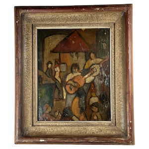 George Rouault Studio Fauvism Oil Painting on Paper on Board.  Genre Painting of Musicians