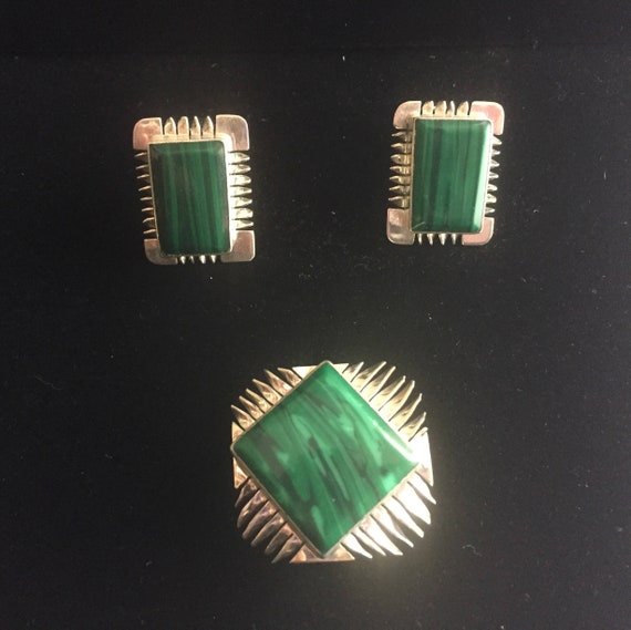 Vintage Green, Malachite Jewelry Set, CALDERON AT… - image 1
