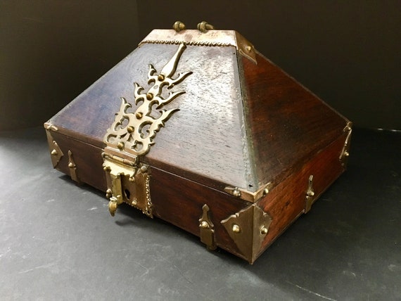 Antique Kerala Ethnic Indian Mahogany Jewelry Box,