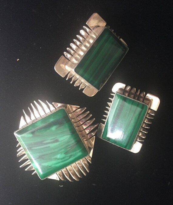 Vintage Green, Malachite Jewelry Set, CALDERON AT… - image 3