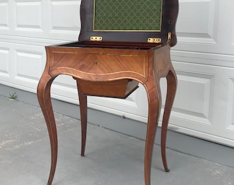 19th Century Louis XV Style Parquetry Sewing Table.  Antique Bedroom Side Table Cabinet. FREE Shipping USA