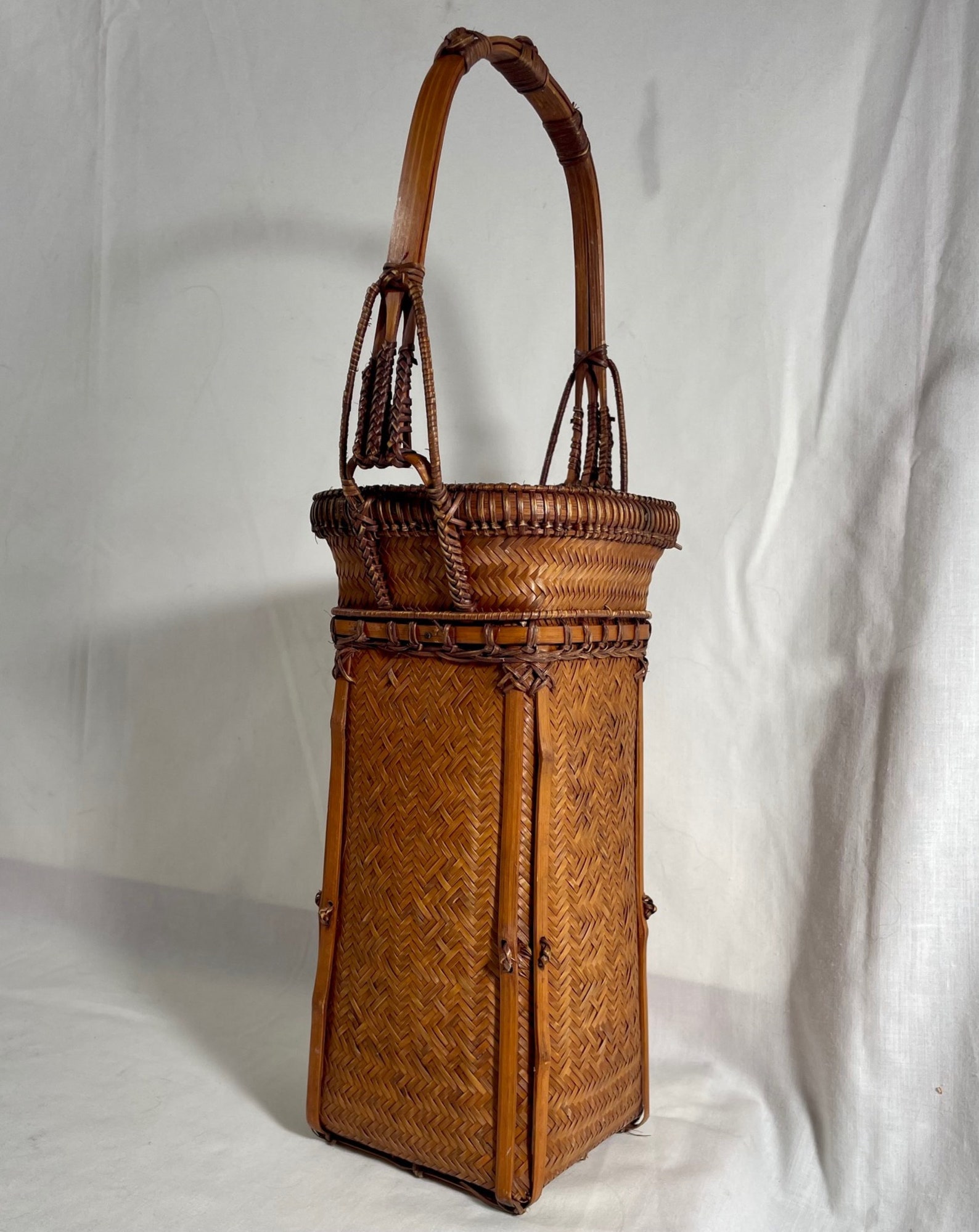 Vintage Japanese Basket Handmade Basket Woven Basket Etsy