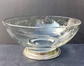 Vintage Bowl, Cut Glass Silver Footed Wheel Cut Glass, Sterling Crystal