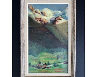 Vintage landschapsschilderij, alpenolie op canvas, Ruth Durlacher, gesigneerde kunstenaar, ingelijste kunst