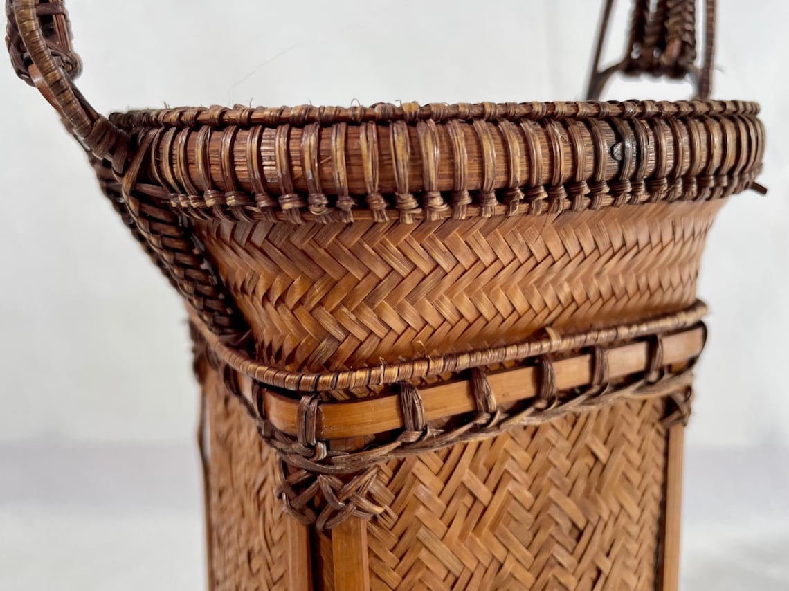 Vintage Japanese Basket Handmade Basket Woven Basket Etsy