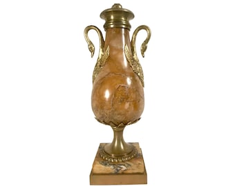 Antique Siena Marble Swan Table Lamp, French Louis XVI Ormolu Urn