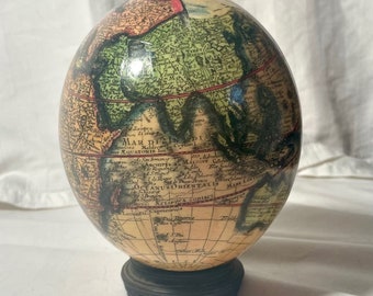 Atlas Egg Ostrich Eggshell Decoupage World Map, Tabletop Shelf Office Décor.