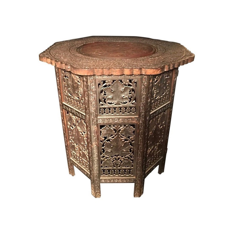 Antique Hardwood Carved Moorish Style Octagon Side Table Tabouret