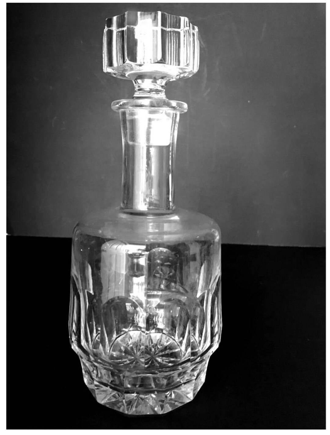 Baccarat Style Crystal Decanter, Midcentury Modern Heavy Hand Blown