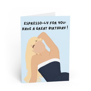 Geburtstagskarte, Sabrina Carpenter Espresso Design, personalisierbare Karte, Popkultur Geschenk für Fans, Briefpapier Set, Kaffeeliebhaber Karte
