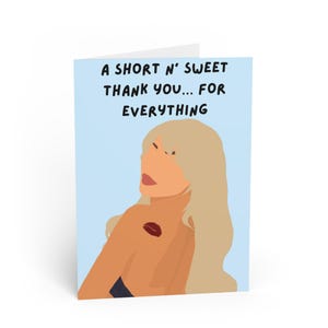 Sabrina Carpenter Dankeskarte, kurzes und süßes Design, süß & trendy, perfekt für Fans, einzigartiges Geschenk, Dankbarkeit ausdrücken, stilvolles Andenken