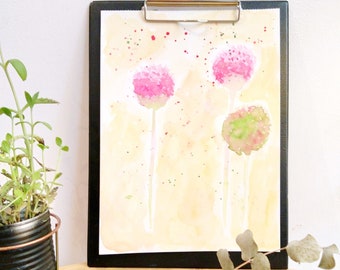 Original watercolor flowers, Botanical watercolor, Plant poster, Soft wall decoration, Mother's Day gift