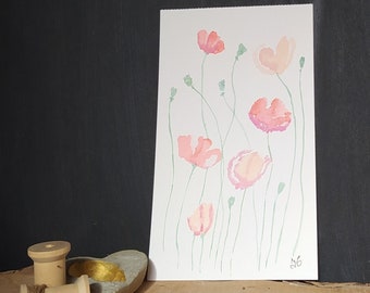 Original watercolor "Poppies" from the "Botanical" series, red watercolor, painting, wall art