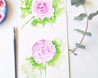 Botanical watercolor, Pink flower poster, Watercolor flowers, Pink wall decoration, Gift woman gardener