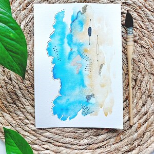 Carte postale aquarelle, illustration aquarelle, carte et enveloppe, art contemporain, Collection bleue