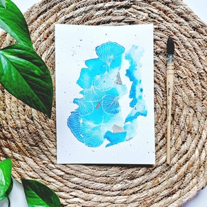 Aquarelle originale petit format, art contemporain, Collection bleue