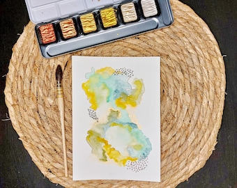 Original abstract watercolor, Watercolor postcard, Colorful wall art, Contemporary decor