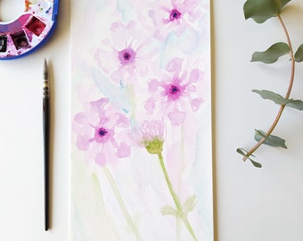 Original watercolor "Pink flowers" from the "Botanical" series, pink watercolor, painting, wall art