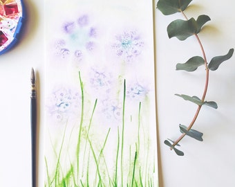 Original watercolor flowers, purple flower poster, botanical illustration, botanical watercolor, home gift