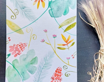 Watercolor tropical flowers, botanical illustration, original exotic watercolor, botanical watercolor, plant poster, flower painting