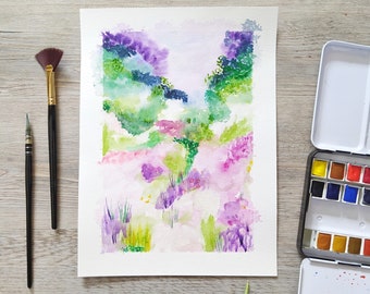 Aquarelle originale " Lilas" de la série "Botanique", aquarelle lilas, peinture, art mural