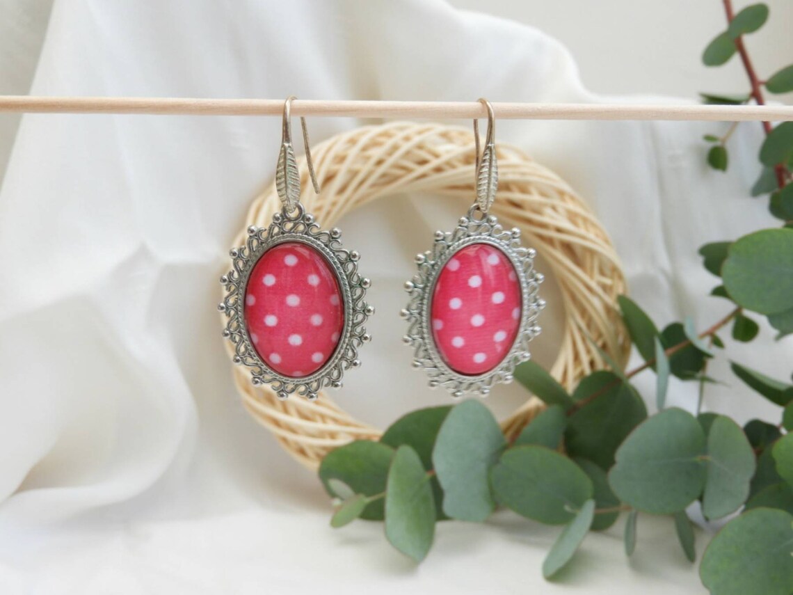 Rosa gepunktete Ohrringe Charleston Ohrringe Muttertag | Etsy
