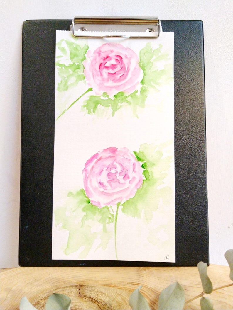 Botanical watercolor, Pink flower poster, Watercolor flowers, Pink wall decoration, Gift woman gardener image 6