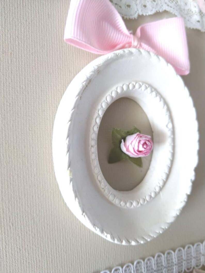 Romantic wall decoration in antique lace – Shabby chic powder pink frame – Vintage boho wall decor – Handmade image 12