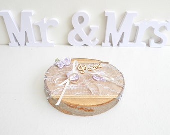 Country wedding wedding ring holder, Wooden wedding ring box, Wooden washer wedding cushion